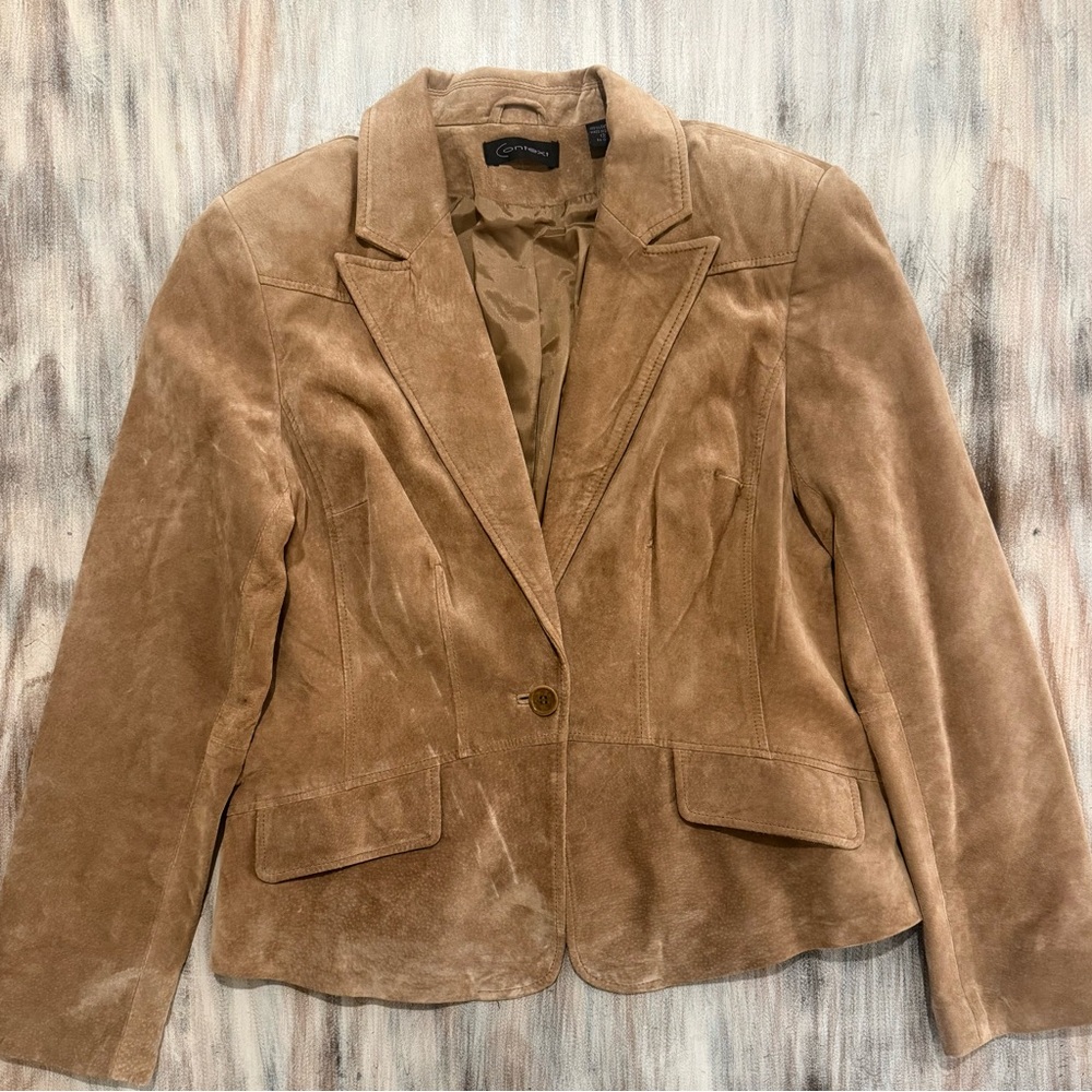 Vintage Tan Suede 100% Leather Women's Blazer Jacket Size 12 Y2K Coastal Cowgirl